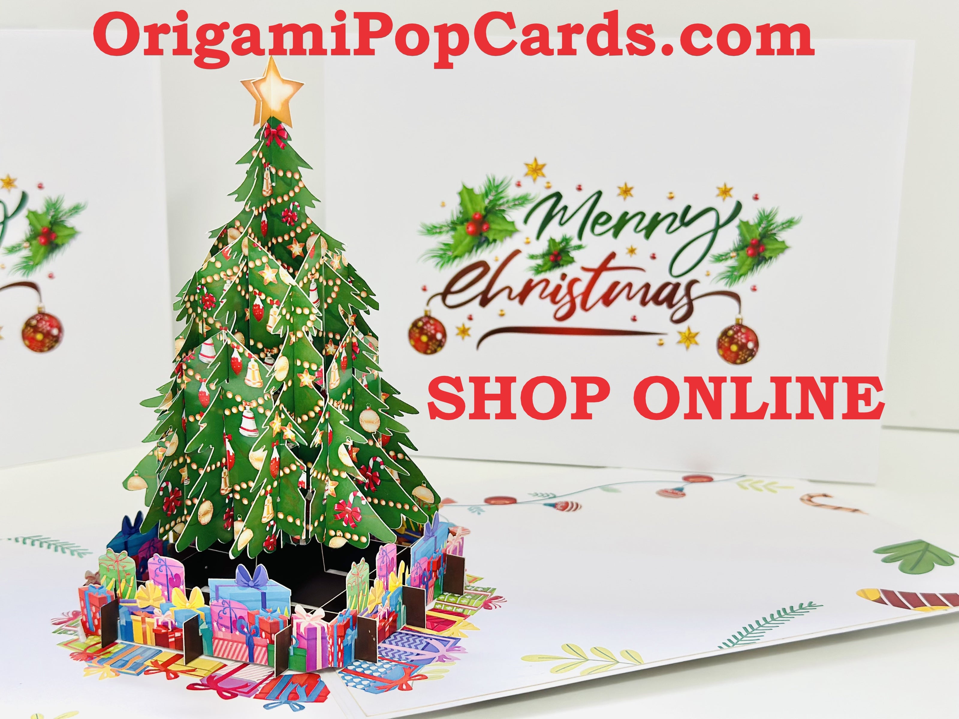 Winter Christmas Tree Origami Pop Cards 3D Pop Up Greeting Card Merry Christmas Thank You Handmade Best Wishes Blank Card Gift Happy Holidays Celebrate the Special Day