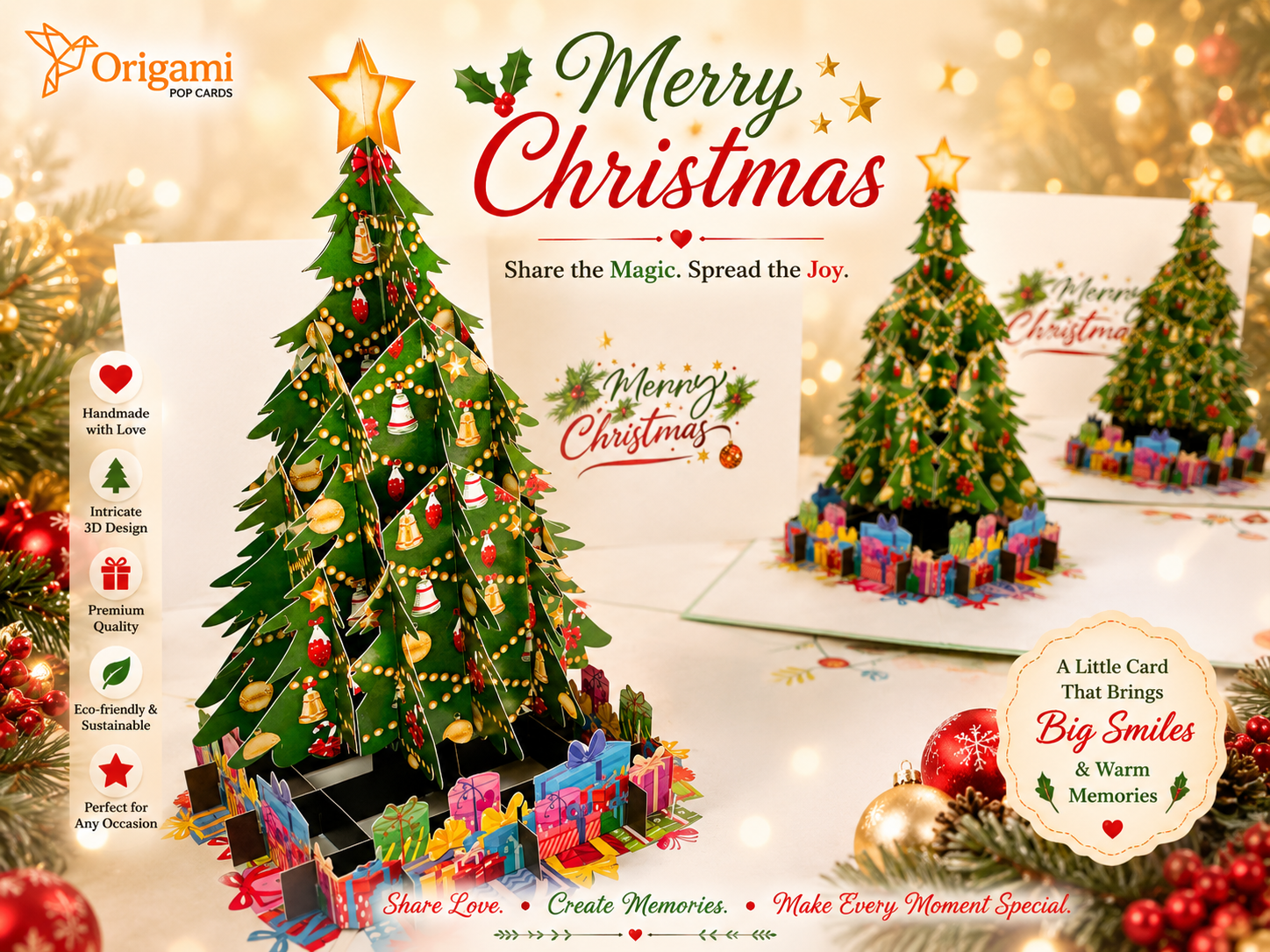 Winter Christmas Tree Origami Pop Cards 3D Pop Up Greeting Card Merry Christmas Thank You Handmade Best Wishes Blank Card Gift Happy Holidays Celebrate the Special Day