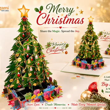 Winter Christmas Tree Origami Pop Cards 3D Pop Up Greeting Card Merry Christmas Thank You Handmade Best Wishes Blank Card Gift Happy Holidays Celebrate the Special Day