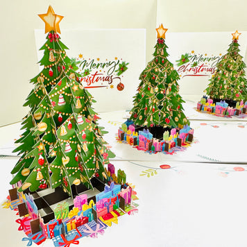 Winter Christmas Tree Origami Pop Cards 3D Pop Up Greeting Card Merry Christmas Thank You Handmade Best Wishes Blank Card Gift Happy Holidays Celebrate the Special Day