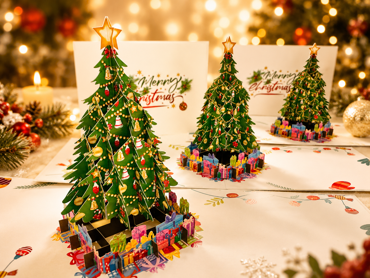 Winter Christmas Tree Origami Pop Cards 3D Pop Up Greeting Card Merry Christmas Thank You Handmade Best Wishes Blank Card Gift Happy Holidays Celebrate the Special Day