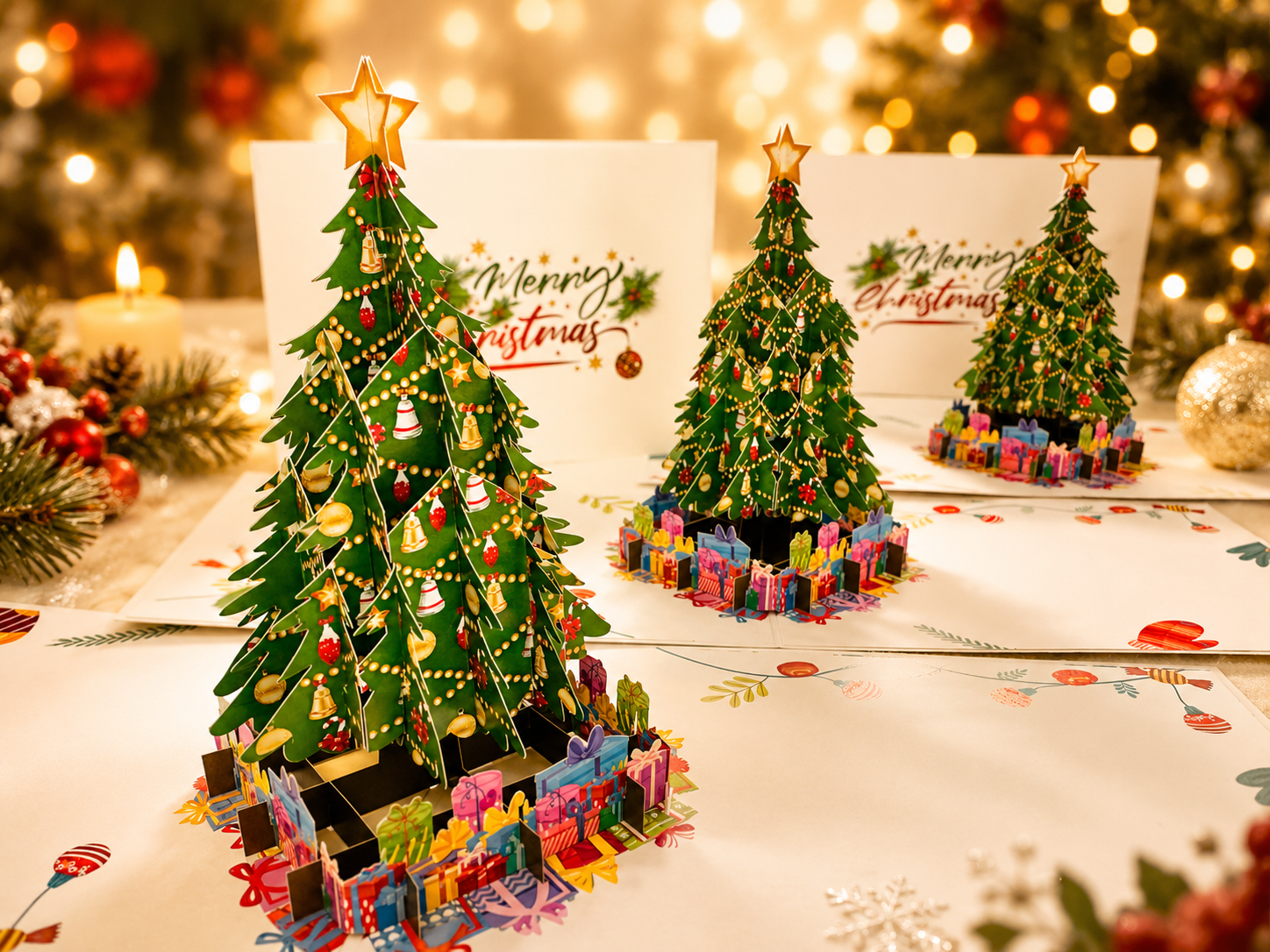 Winter Christmas Tree Origami Pop Cards 3D Pop Up Greeting Card Merry Christmas Thank You Handmade Best Wishes Blank Card Gift Happy Holidays Celebrate the Special Day