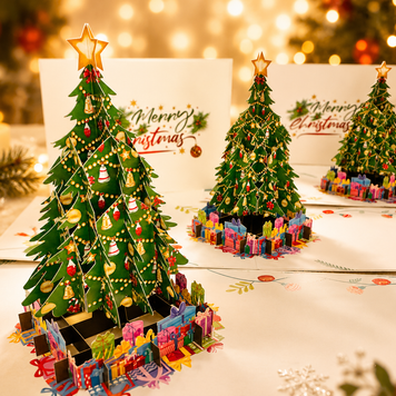Winter Christmas Tree Origami Pop Cards 3D Pop Up Greeting Card Merry Christmas Thank You Handmade Best Wishes Blank Card Gift Happy Holidays Celebrate the Special Day