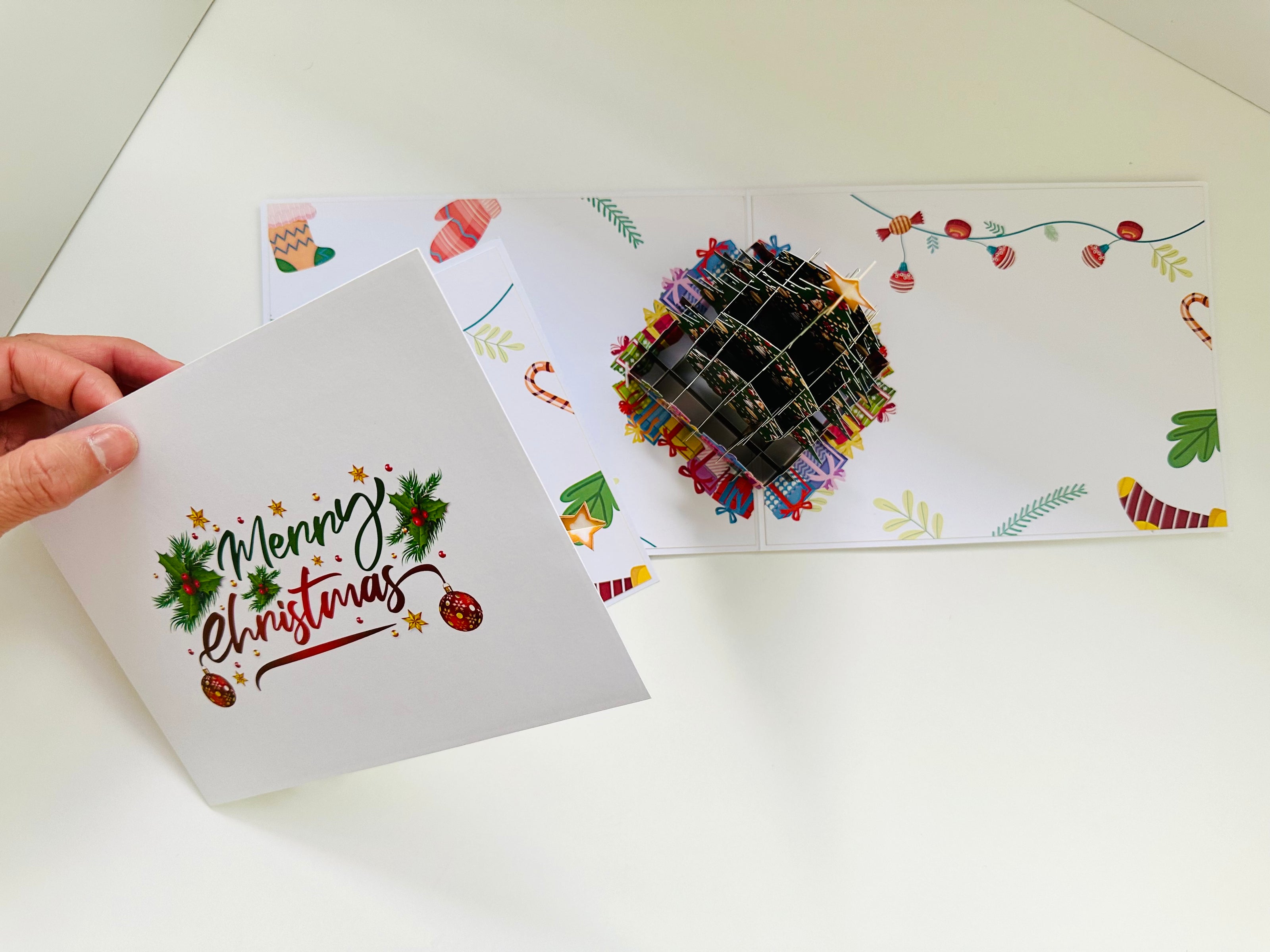 Winter Christmas Tree Origami Pop Cards 3D Pop Up Greeting Card Merry Christmas Thank You Handmade Best Wishes Blank Card Gift Happy Holidays Celebrate the Special Day