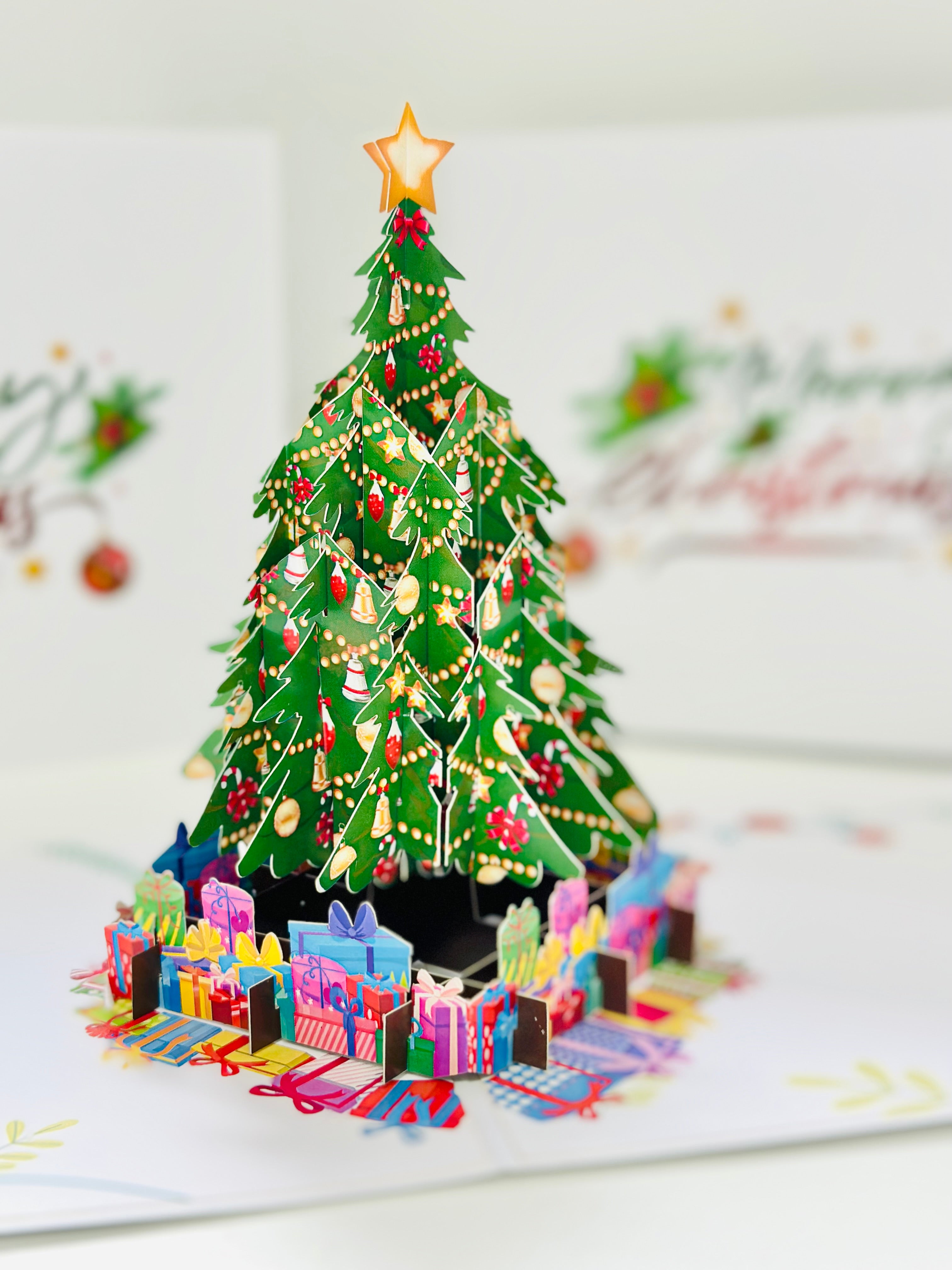 Winter Christmas Tree Origami Pop Cards 3D Pop Up Greeting Card Merry Christmas Thank You Handmade Best Wishes Blank Card Gift Happy Holidays Celebrate the Special Day