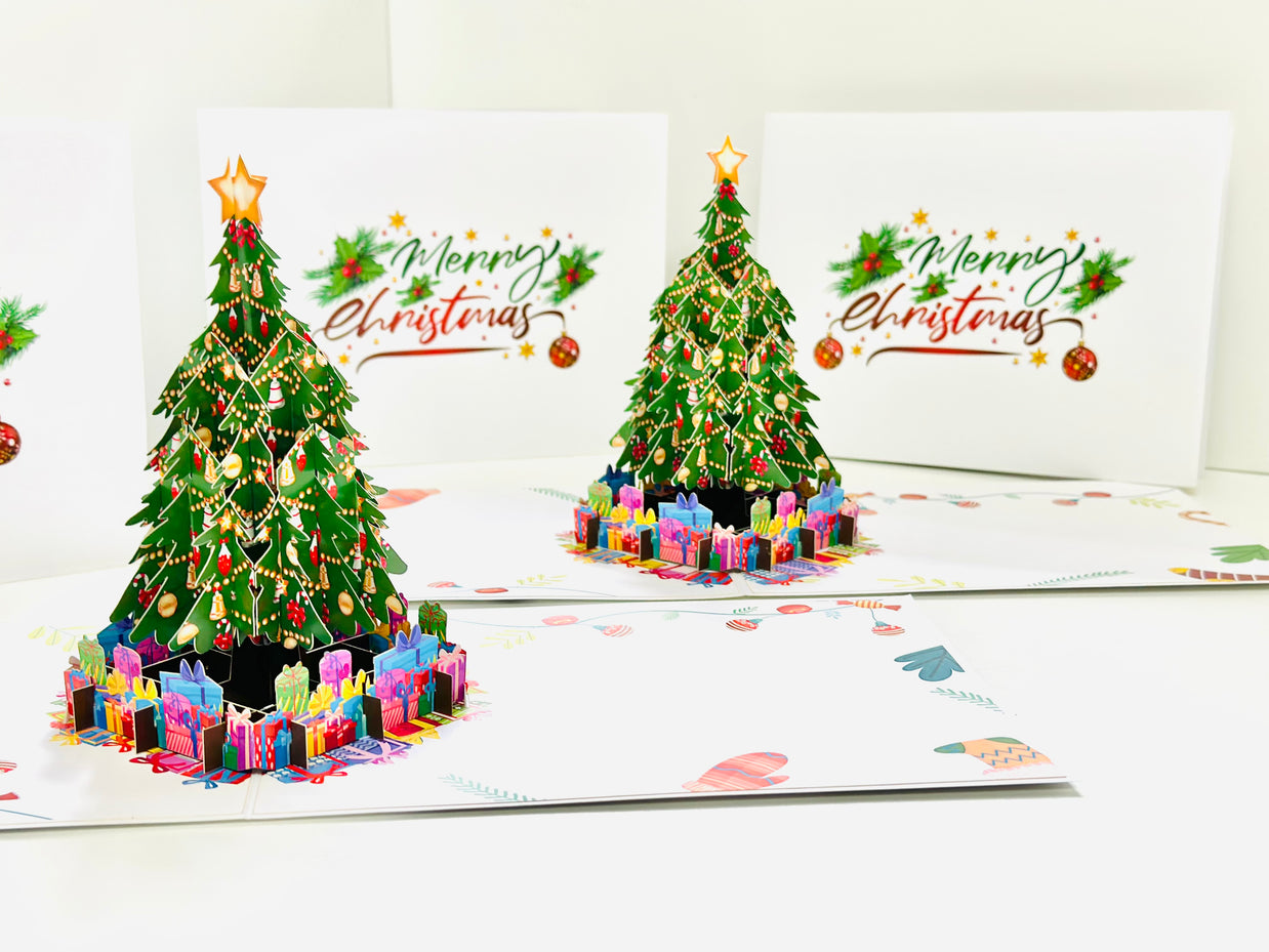 Winter Christmas Tree Origami Pop Cards 3D Pop Up Greeting Card Merry Christmas Thank You Handmade Best Wishes Blank Card Gift Happy Holidays Celebrate the Special Day
