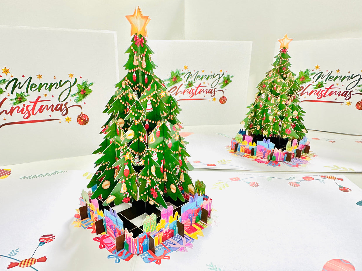 Winter Christmas Tree Origami Pop Cards 3D Pop Up Greeting Card Merry Christmas Thank You Handmade Best Wishes Blank Card Gift Happy Holidays Celebrate the Special Day