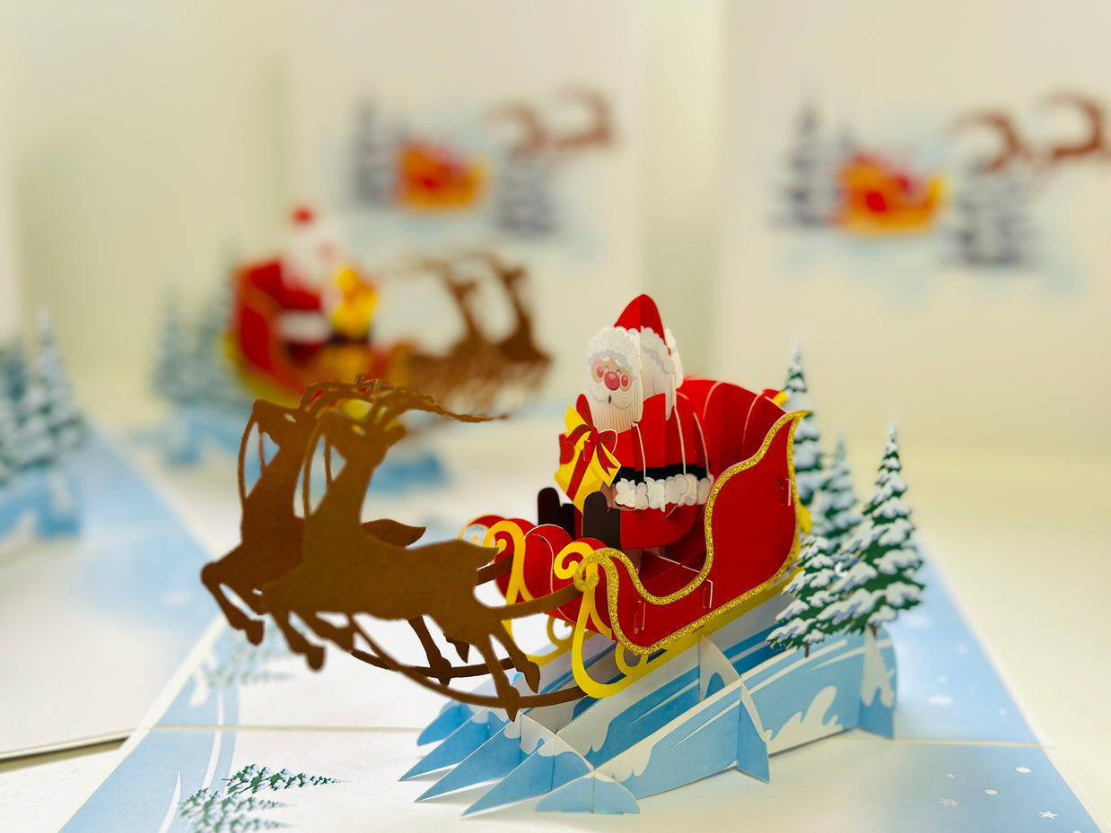 Winter Santa Sleigh and Reindeer Pop Up Card Origami Pop Cards 3D Pop Up Greeting Card Merry Christmas Thank You Handmade Best Wishes Blank Card Gift Happy Holidays Celebrate the Special Day Moment with Family and Friends