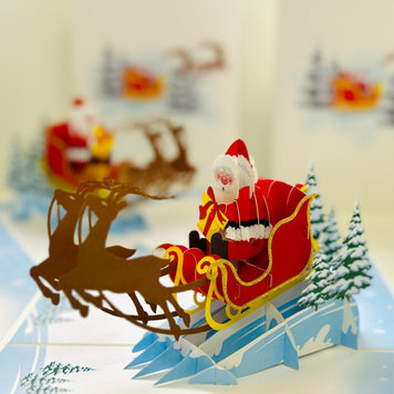 Winter Santa Sleigh and Reindeer Pop Up Card Origami Pop Cards 3D Pop Up Greeting Card Merry Christmas Thank You Handmade Best Wishes Blank Card Gift Happy Holidays Celebrate the Special Day Moment with Family and Friends