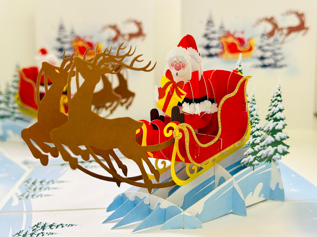 Winter Santa Sleigh and Reindeer Pop Up Card Origami Pop Cards 3D Pop Up Greeting Card Merry Christmas Thank You Handmade Best Wishes Blank Card Gift Happy Holidays Celebrate the Special Day Moment with Family and Friends