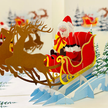 Winter Santa Sleigh and Reindeer Pop Up Card Origami Pop Cards 3D Pop Up Greeting Card Merry Christmas Thank You Handmade Best Wishes Blank Card Gift Happy Holidays Celebrate the Special Day Moment with Family and Friends