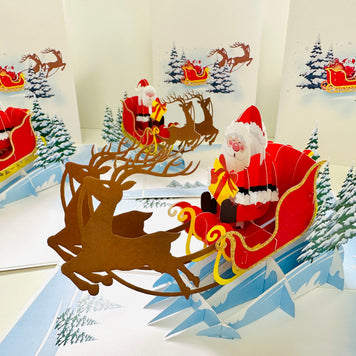 Winter Santa Sleigh and Reindeer Origami Pop Cards 3D Pop Up Greeting Card Merry Christmas Thank You Handmade Best Wishes Blank Card Gift Happy Holidays Celebrate the Special Day Moment with Family and Friends