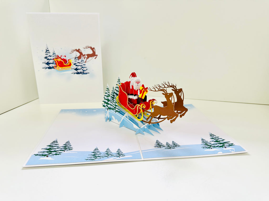Winter Santa Sleigh and Reindeer Origami Pop Cards 3D Pop Up Greeting Card Merry Christmas Thank You Handmade Best Wishes Blank Card Gift Happy Holidays Celebrate the Special Day Moment with Family and Friends