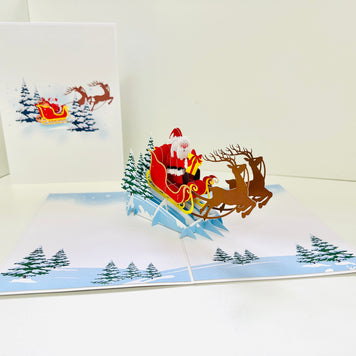 Winter Santa Sleigh and Reindeer Origami Pop Cards 3D Pop Up Greeting Card Merry Christmas Thank You Handmade Best Wishes Blank Card Gift Happy Holidays Celebrate the Special Day Moment with Family and Friends