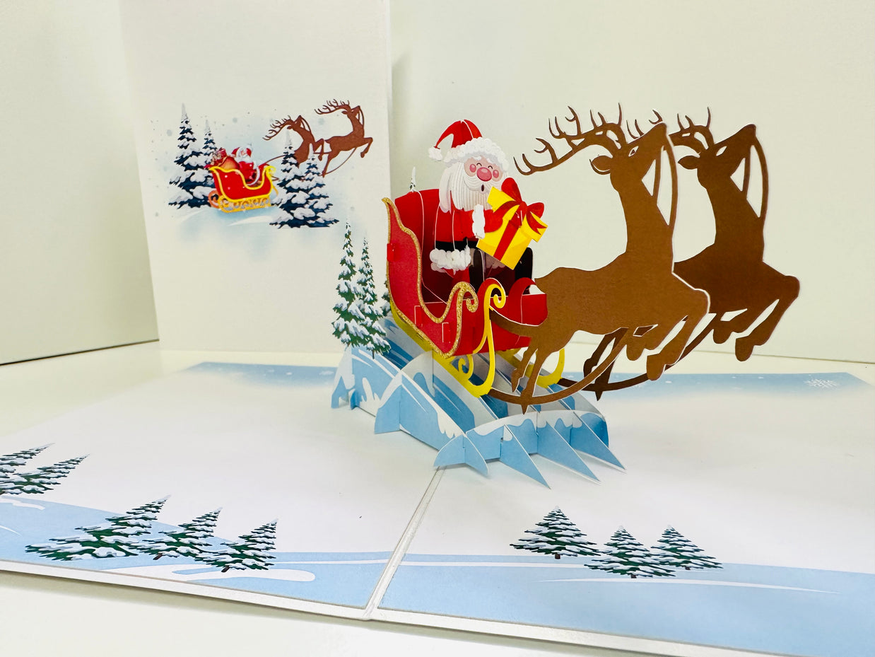 Winter Santa Sleigh and Reindeer Pop Up Card Origami Pop Cards 3D Pop Up Greeting Card Merry Christmas Thank You Handmade Best Wishes Blank Card Gift Happy Holidays Celebrate the Special Day Moment with Family and Friends