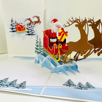 Winter Santa Sleigh and Reindeer Pop Up Card Origami Pop Cards 3D Pop Up Greeting Card Merry Christmas Thank You Handmade Best Wishes Blank Card Gift Happy Holidays Celebrate the Special Day Moment with Family and Friends