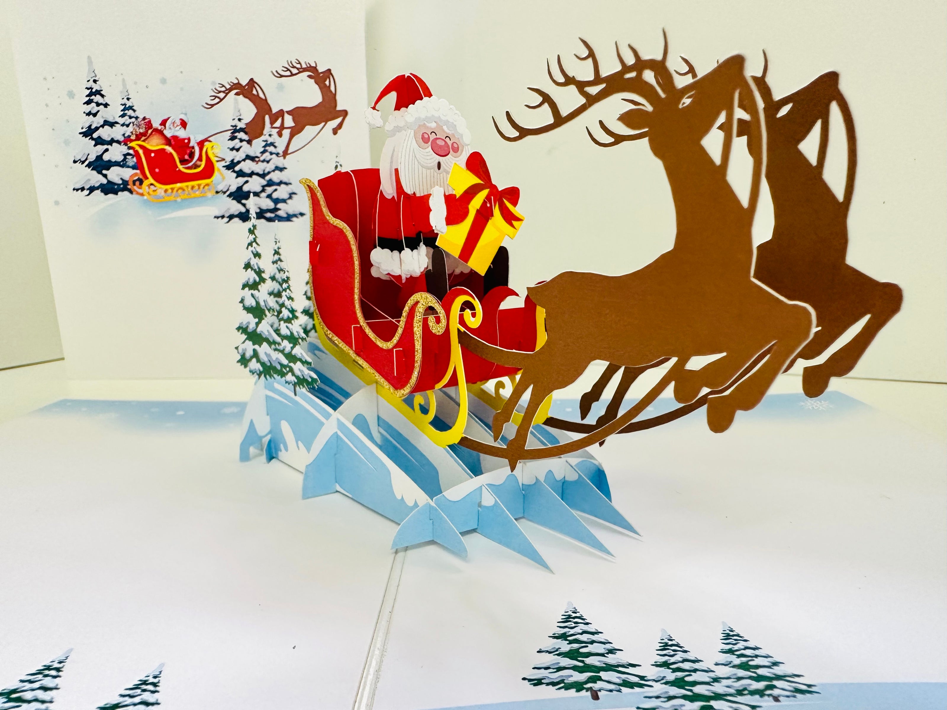 Winter Santa Sleigh and Reindeer Pop Up Card Origami Pop Cards 3D Pop Up Greeting Card Merry Christmas Thank You Handmade Best Wishes Blank Card Gift Happy Holidays Celebrate the Special Day Moment with Family and Friends