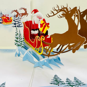 Winter Santa Sleigh and Reindeer Pop Up Card Origami Pop Cards 3D Pop Up Greeting Card Merry Christmas Thank You Handmade Best Wishes Blank Card Gift Happy Holidays Celebrate the Special Day Moment with Family and Friends