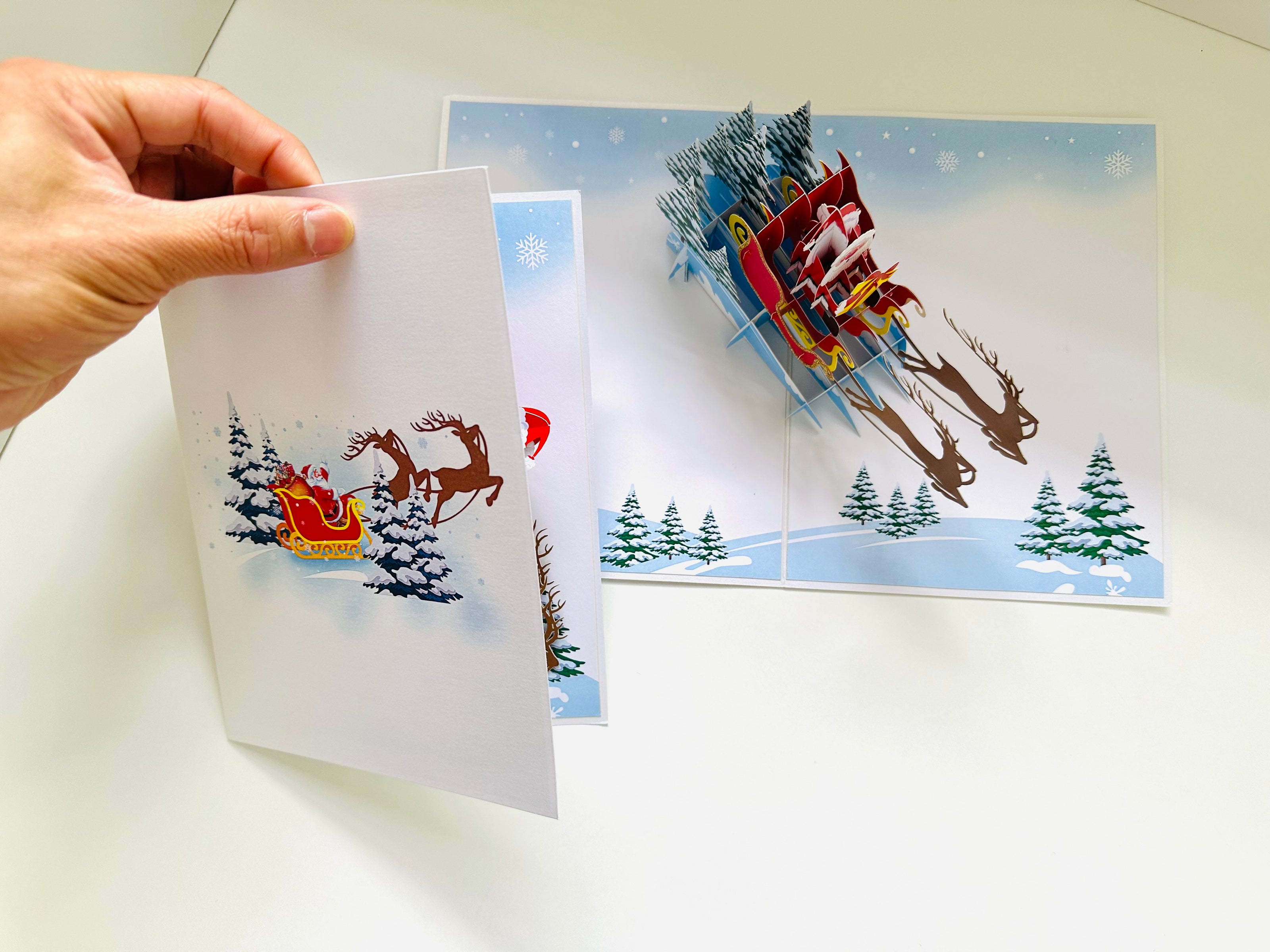 Winter Santa Sleigh and Reindeer Pop Up Card Origami Pop Cards 3D Pop Up Greeting Card Merry Christmas Thank You Handmade Best Wishes Blank Card Gift Happy Holidays Celebrate the Special Day Moment with Family and Friends