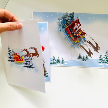 Winter Santa Sleigh and Reindeer Pop Up Card Origami Pop Cards 3D Pop Up Greeting Card Merry Christmas Thank You Handmade Best Wishes Blank Card Gift Happy Holidays Celebrate the Special Day Moment with Family and Friends