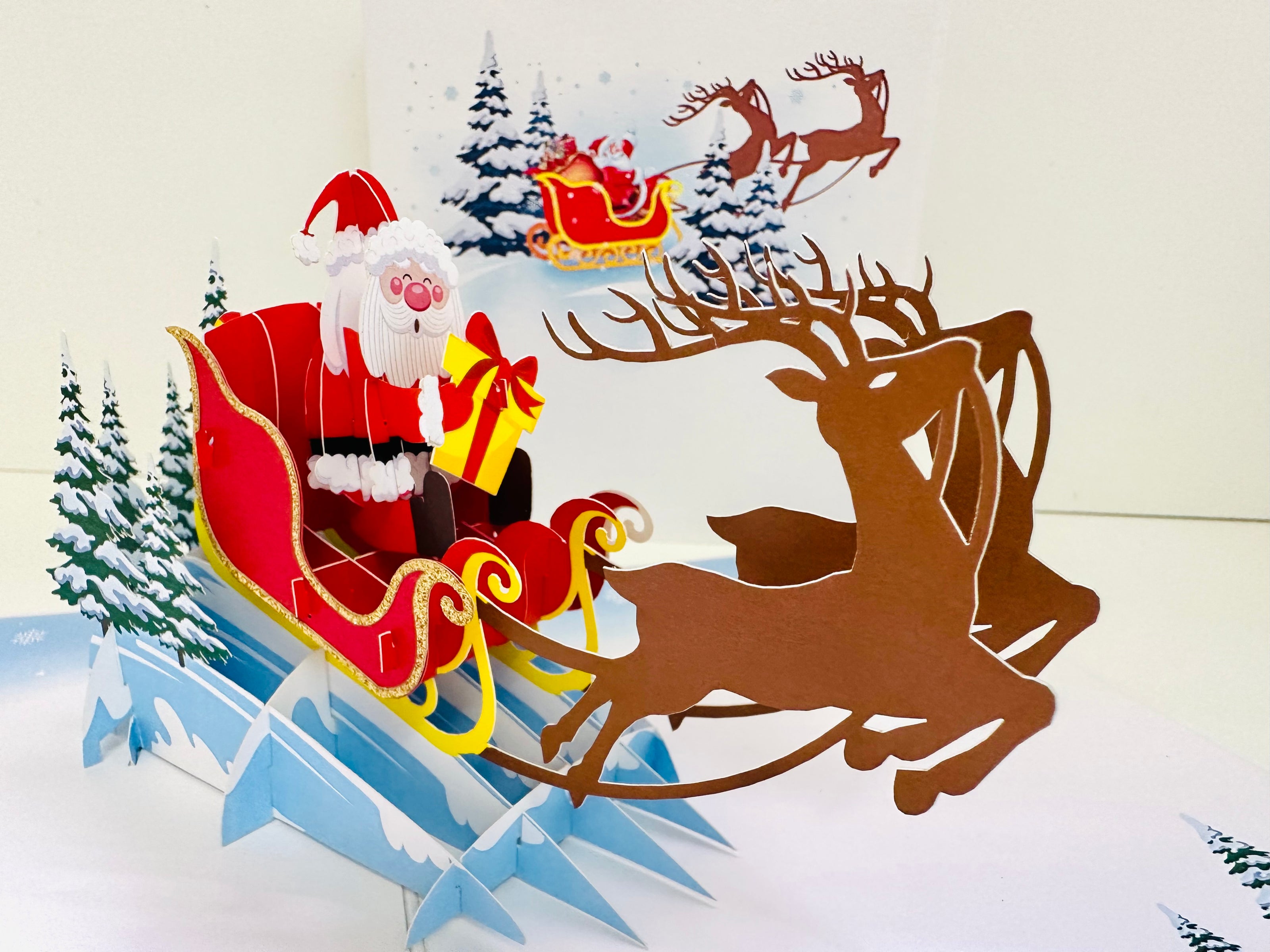 Winter Santa Sleigh and Reindeer Pop Up Card Origami Pop Cards 3D Pop Up Greeting Card Merry Christmas Thank You Handmade Best Wishes Blank Card Gift Happy Holidays Celebrate the Special Day Moment with Family and Friends