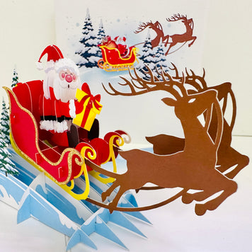 Winter Santa Sleigh and Reindeer Pop Up Card Origami Pop Cards 3D Pop Up Greeting Card Merry Christmas Thank You Handmade Best Wishes Blank Card Gift Happy Holidays Celebrate the Special Day Moment with Family and Friends