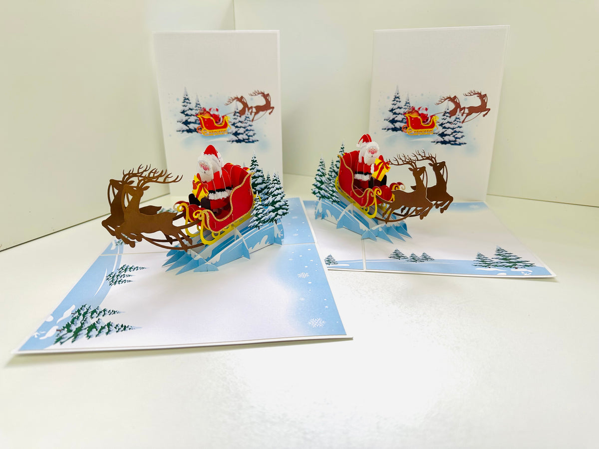 Winter Santa Sleigh and Reindeer Origami Pop Cards 3D Pop Up Greeting Card Merry Christmas Thank You Handmade Best Wishes Blank Card Gift Happy Holidays Celebrate the Special Day Moment with Family and Friends