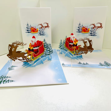 Winter Santa Sleigh and Reindeer Origami Pop Cards 3D Pop Up Greeting Card Merry Christmas Thank You Handmade Best Wishes Blank Card Gift Happy Holidays Celebrate the Special Day Moment with Family and Friends