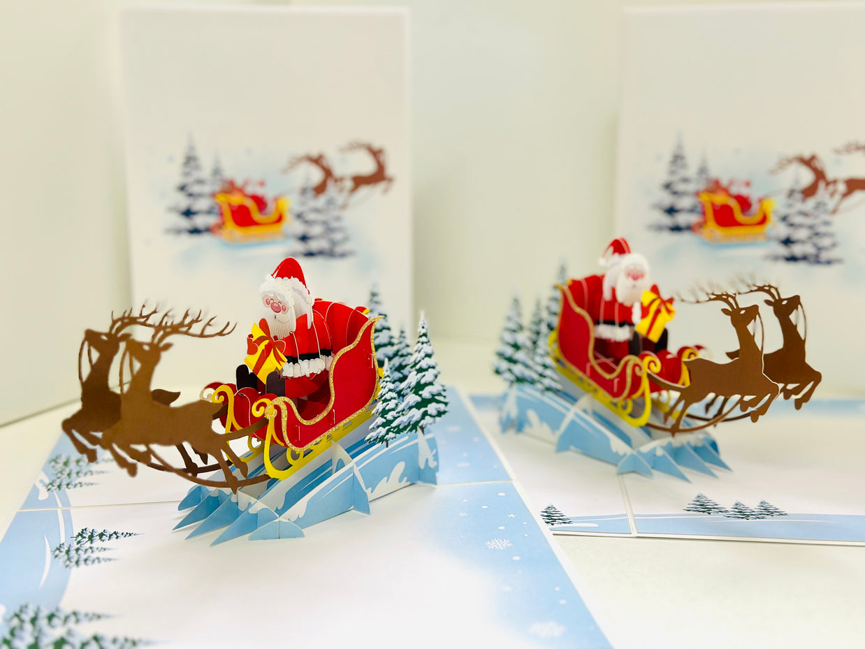 Winter Santa Sleigh and Reindeer Pop Up Card Origami Pop Cards 3D Pop Up Greeting Card Merry Christmas Thank You Handmade Best Wishes Blank Card Gift Happy Holidays Celebrate the Special Day Moment with Family and Friends
