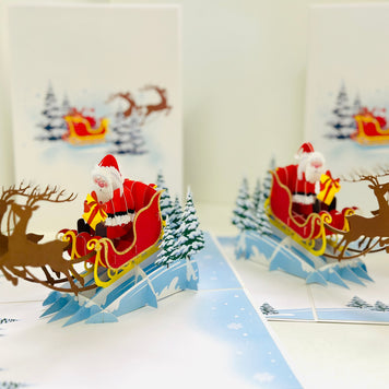 Winter Santa Sleigh and Reindeer Pop Up Card Origami Pop Cards 3D Pop Up Greeting Card Merry Christmas Thank You Handmade Best Wishes Blank Card Gift Happy Holidays Celebrate the Special Day Moment with Family and Friends
