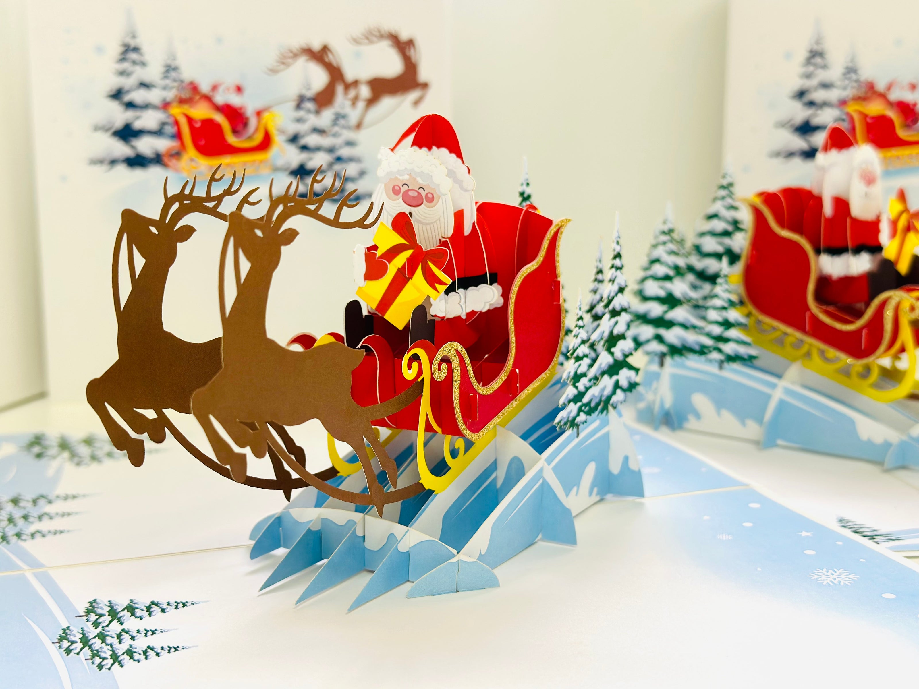 Winter Santa Sleigh and Reindeer Pop Up Card Origami Pop Cards 3D Pop Up Greeting Card Merry Christmas Thank You Handmade Best Wishes Blank Card Gift Happy Holidays Celebrate the Special Day Moment with Family and Friends