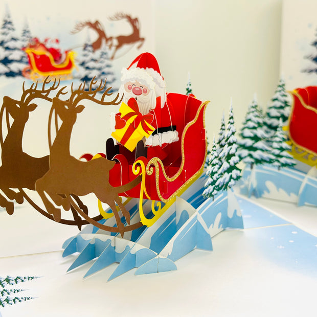 Winter Santa Sleigh and Reindeer Origami Pop Cards 3D Pop Up Greeting Card Merry Christmas Thank You Handmade Best Wishes Blank Card Gift Happy Holidays Celebrate the Special Day Moment with Family and Friends