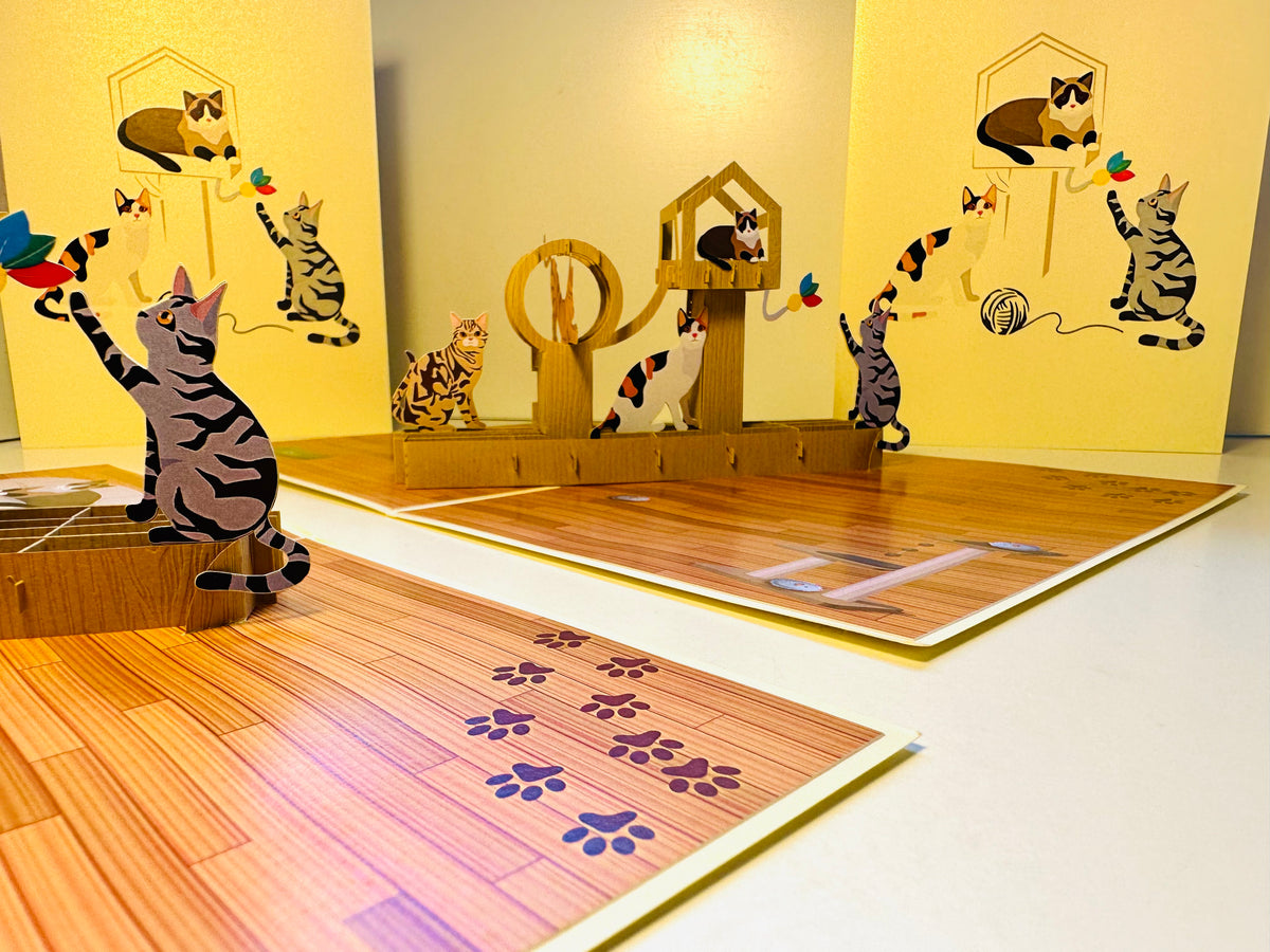 Wooden Cat Tree ~ Perfect Gifts for Crazy Cat Lovers Origami Pop Cards 3D Pop Up Greeting Card Best Wishes Happy Birthday Gift Thank You Handmade Best Wishes Blank Card for Any Occasion Happy Mother's Day Happy Father's Day Celebration