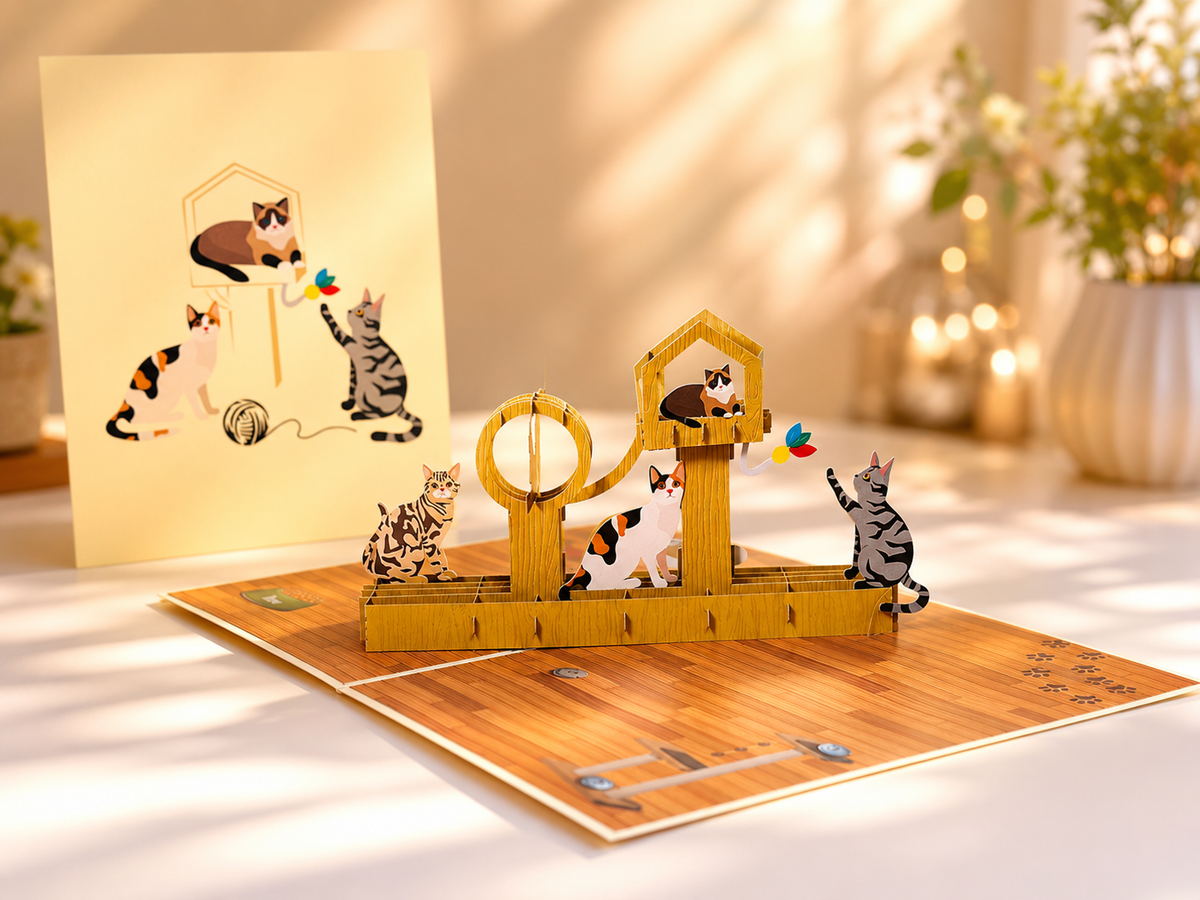 Wooden Cat Tree ~ Perfect Gifts for Crazy Cat Lovers Origami Pop Cards 3D Pop Up Greeting Card Best Wishes Happy Birthday Gift Thank You Handmade Best Wishes Blank Card for Any Occasion Happy Mother's Day Happy Father's Day Celebration
