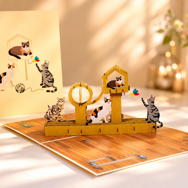 Wooden Cat Tree ~ Perfect Gifts for Crazy Cat Lovers Origami Pop Cards 3D Pop Up Greeting Card Best Wishes Happy Birthday Gift Thank You Handmade Best Wishes Blank Card for Any Occasion Happy Mother's Day Happy Father's Day Celebration