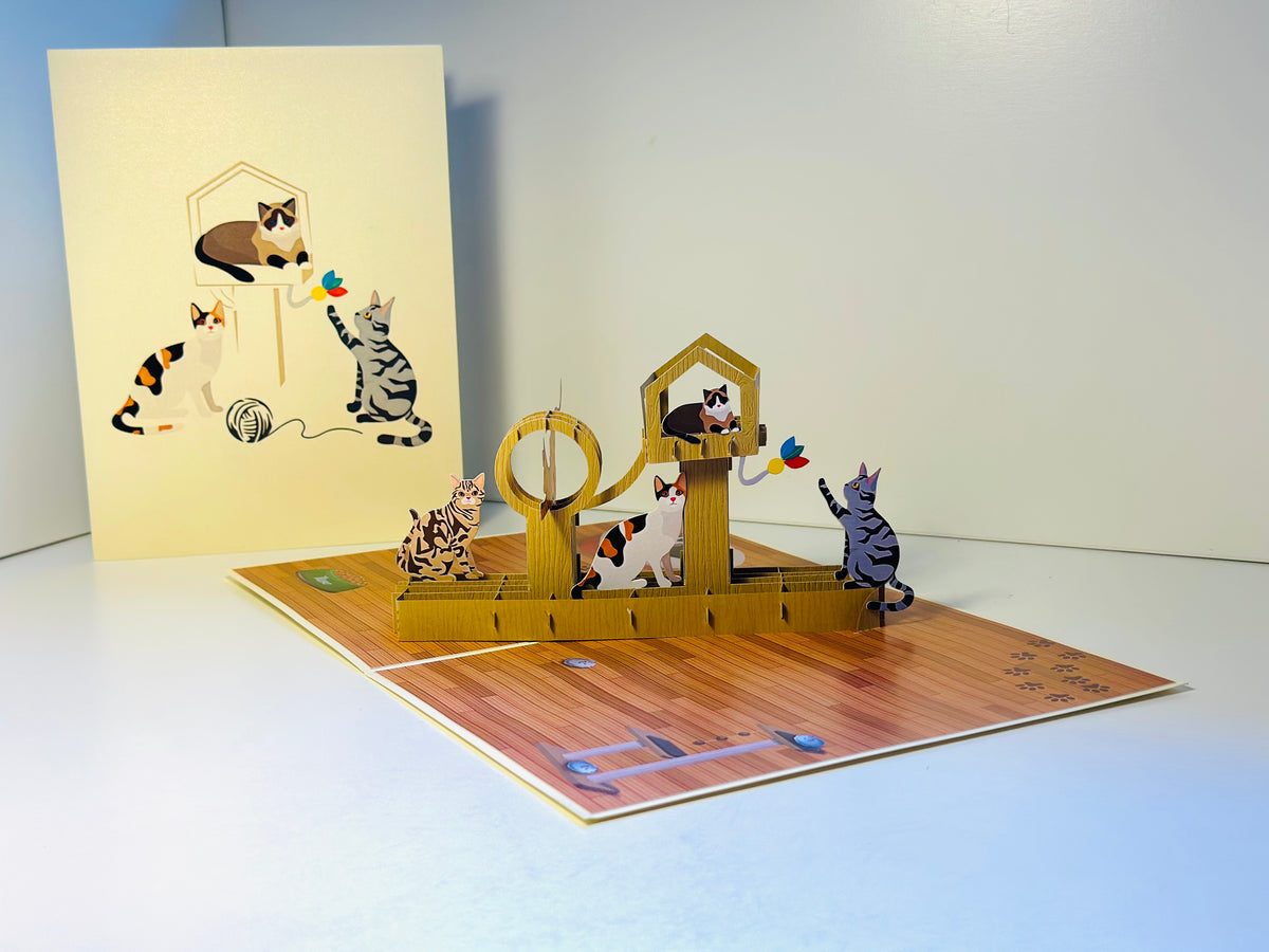 Wooden Cat Tree ~ Perfect Gifts for Crazy Cat Lovers Origami Pop Cards 3D Pop Up Greeting Card Best Wishes Happy Birthday Gift Thank You Handmade Best Wishes Blank Card for Any Occasion Happy Mother's Day Happy Father's Day Celebration
