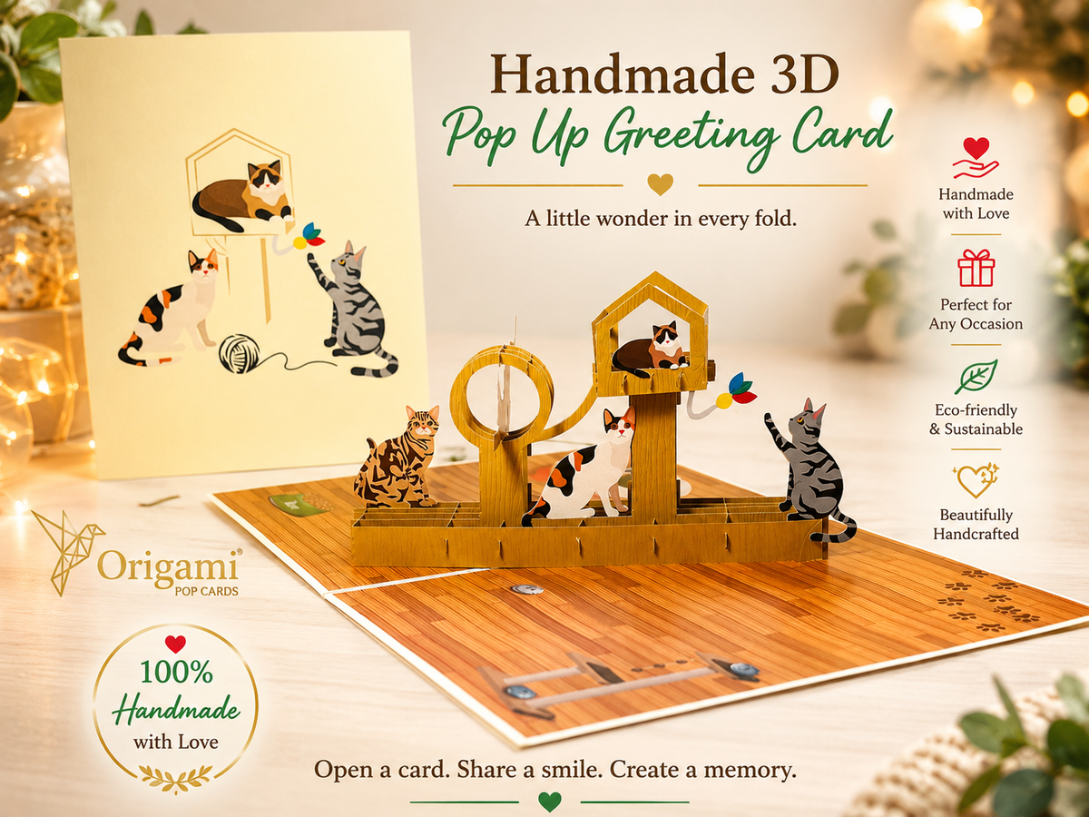Wooden Cat Tree ~ Perfect Gifts for Crazy Cat Lovers Origami Pop Cards 3D Pop Up Greeting Card Best Wishes Happy Birthday Gift Thank You Handmade Best Wishes Blank Card for Any Occasion Happy Mother's Day Happy Father's Day Celebration