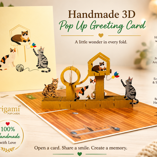 Wooden Cat Tree ~ Perfect Gifts for Crazy Cat Lovers Origami Pop Cards 3D Pop Up Greeting Card Best Wishes Happy Birthday Gift Thank You Handmade Best Wishes Blank Card for Any Occasion Happy Mother's Day Happy Father's Day Celebration