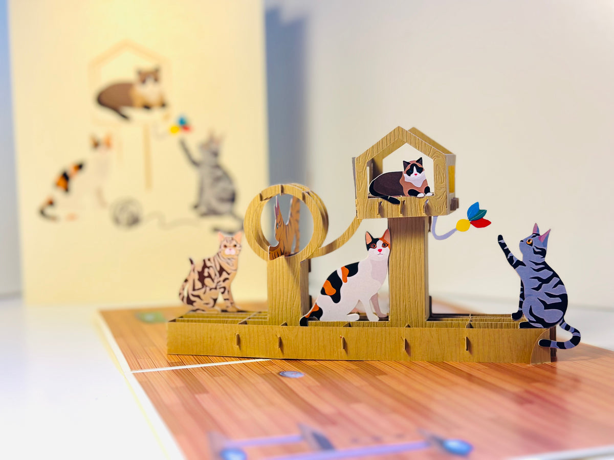 Wooden Cat Tree ~ Perfect Gifts for Crazy Cat Lovers Origami Pop Cards 3D Pop Up Greeting Card Best Wishes Happy Birthday Gift Thank You Handmade Best Wishes Blank Card for Any Occasion Happy Mother's Day Happy Father's Day Celebration