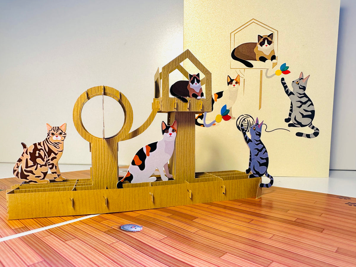 Wooden Cat Tree ~ Perfect Gifts for Crazy Cat Lovers Origami Pop Cards 3D Pop Up Greeting Card Best Wishes Happy Birthday Gift Thank You Handmade Best Wishes Blank Card for Any Occasion Happy Mother's Day Happy Father's Day Celebration