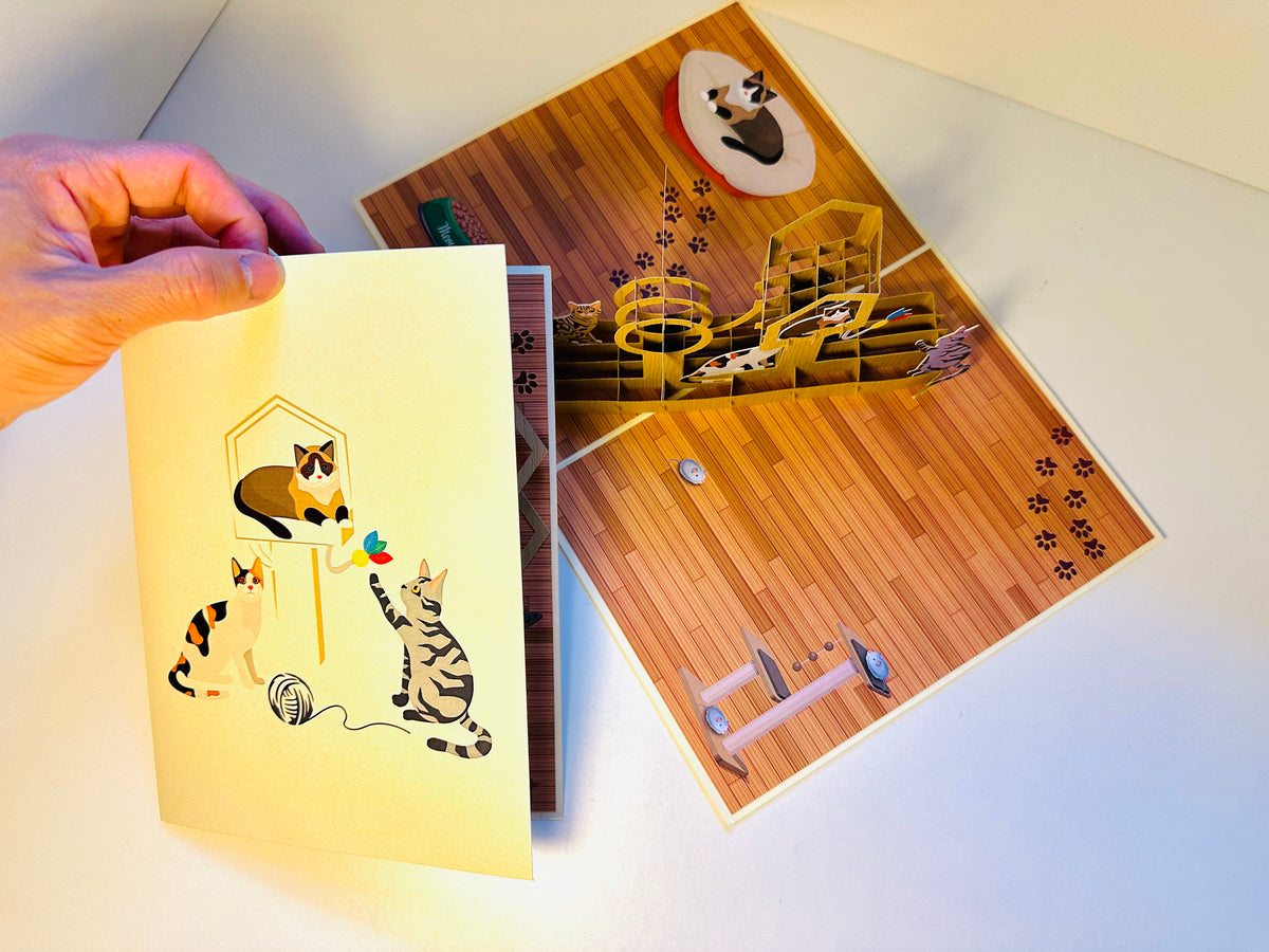 Wooden Cat Tree ~ Perfect Gifts for Crazy Cat Lovers Origami Pop Cards 3D Pop Up Greeting Card Best Wishes Happy Birthday Gift Thank You Handmade Best Wishes Blank Card for Any Occasion Happy Mother's Day Happy Father's Day Celebration