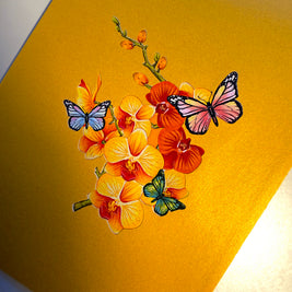 Yellow Golden Orchid Garden with Butterflies Origami Pop Cards 3D Pop Up Greeting Card Best Wishes Happy Birthday Thank You Handmade Best Wishes Blank Card for Any Occasion Happy Mother's Day Happy Father's Day Celebrate The Beauty of Flower and Nature