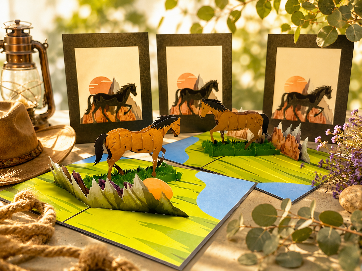 ZANE Spirit Dark Brown Horse Standing on a Green Field Origami Pop Cards 3D Pop Up Greeting Card Happy Birthday Thank You Handmade Gift Thinking of You Blank Card for Any Occasion Happy Mother's Day Happy Father's Australiana Celebrate the Beauty
