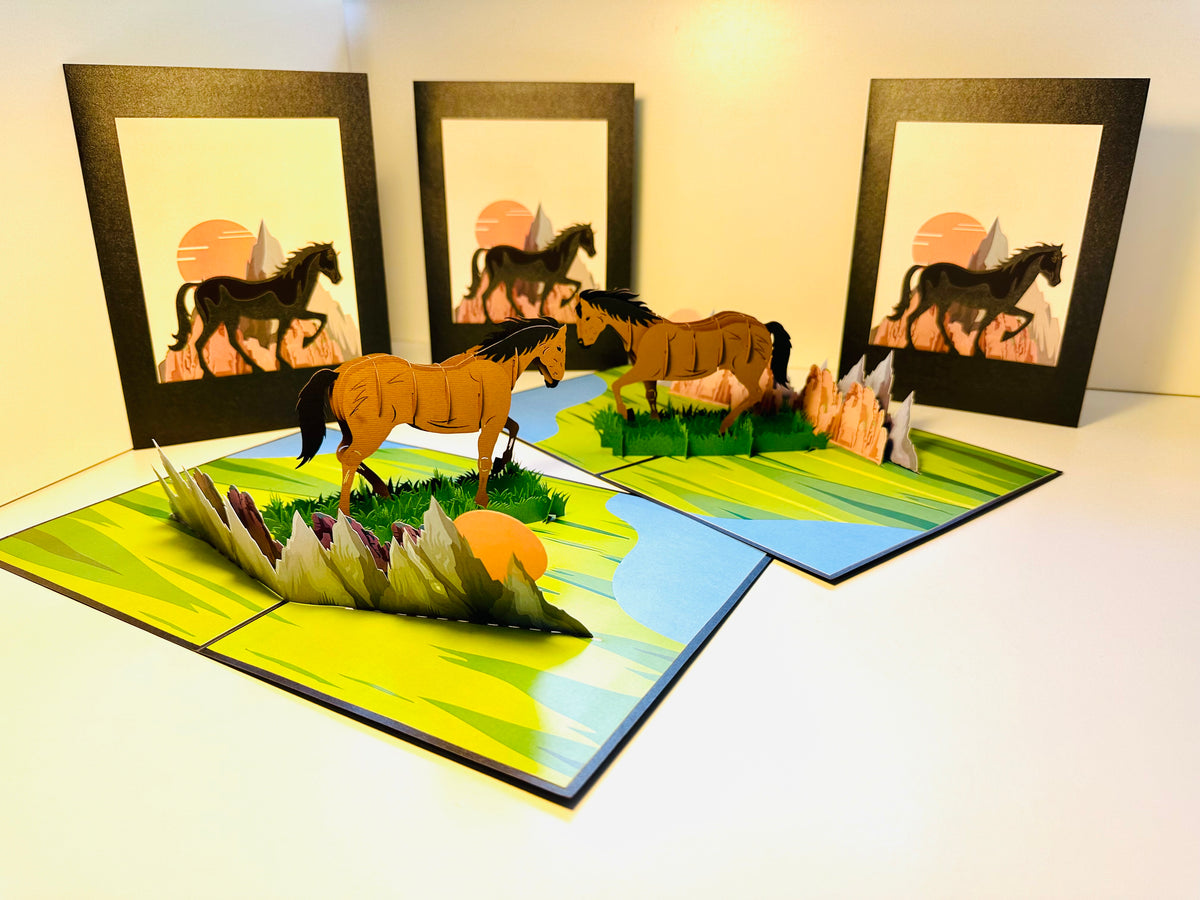 ZANE Spirit Dark Brown Horse Standing on a Green Field Origami Pop Cards 3D Pop Up Greeting Card Happy Birthday Thank You Handmade Gift Thinking of You Blank Card for Any Occasion Happy Mother's Day Happy Father's Australiana Celebrate the Beauty