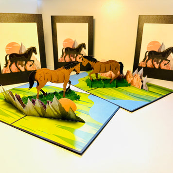 ZANE Spirit Dark Brown Horse Standing on a Green Field Origami Pop Cards 3D Pop Up Greeting Card Happy Birthday Thank You Handmade Gift Thinking of You Blank Card for Any Occasion Happy Mother's Day Happy Father's Australiana Celebrate the Beauty