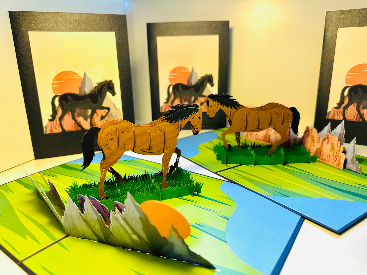 ZANE Spirit Dark Brown Horse Standing on a Green Field Origami Pop Cards 3D Pop Up Greeting Card Happy Birthday Thank You Handmade Gift Thinking of You Blank Card for Any Occasion Happy Mother's Day Happy Father's Australiana Celebrate the Beauty