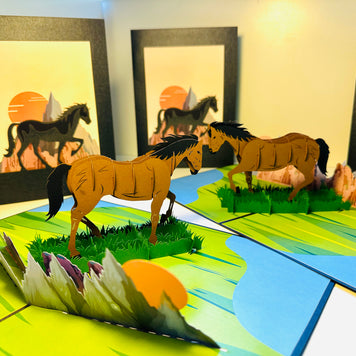 ZANE Spirit Dark Brown Horse Standing on a Green Field Origami Pop Cards 3D Pop Up Greeting Card Happy Birthday Thank You Handmade Gift Thinking of You Blank Card for Any Occasion Happy Mother's Day Happy Father's Australiana Celebrate the Beauty