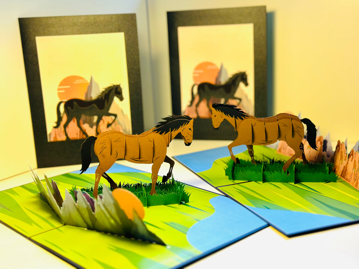ZANE Spirit Dark Brown Horse Standing on a Green Field Origami Pop Cards 3D Pop Up Greeting Card Happy Birthday Thank You Handmade Gift Thinking of You Blank Card for Any Occasion Happy Mother's Day Happy Father's Australiana Celebrate the Beauty