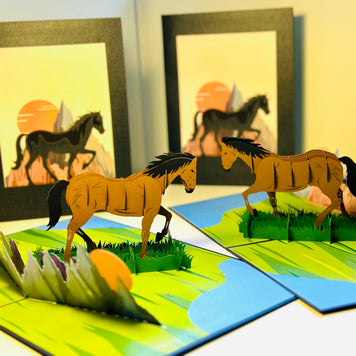ZANE Spirit Dark Brown Horse Standing on a Green Field Origami Pop Cards 3D Pop Up Greeting Card Happy Birthday Thank You Handmade Gift Thinking of You Blank Card for Any Occasion Happy Mother's Day Happy Father's Australiana Celebrate the Beauty