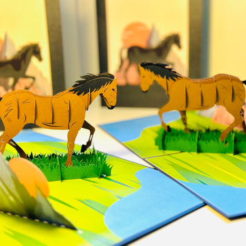 ZANE Spirit Dark Brown Horse Standing on a Green Field Origami Pop Cards 3D Pop Up Greeting Card Happy Birthday Thank You Handmade Gift Thinking of You Blank Card for Any Occasion Happy Mother's Day Happy Father's Australiana Celebrate the Beauty